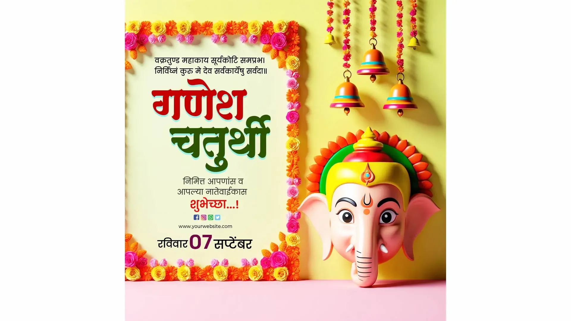 Vibrant Ganesh Chaturthi Instagram Post with Decorative Elements image